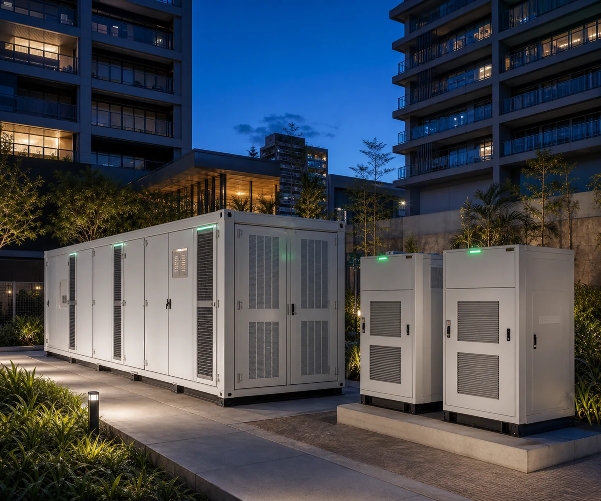 Diferentes configurações de sistemas BESS em um empreendimento contemporâneo